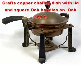 Lot 79 S. Sternau and Co. Arts and Crafts copper chafing dish with lid and square Oak handles on Oak and C