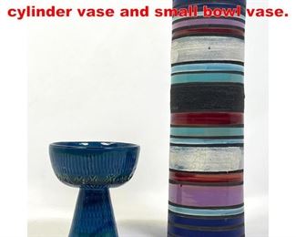 Lot 82 2pcs Italian Pottery. Striped cylinder vase and small bowl vase. 