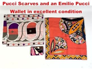 Lot 84 3pc Pucci Lot 2 Emilio Pucci Scarves and an Emilio Pucci Wallet in excellent condition