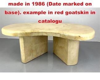 Lot 97 Karl Springer Goatskin Desk, made in 1986 Date marked on base. example in red goatskin in catalogu
