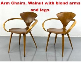 Lot 99 Pr Norman Cherner Pretzel Arm Chairs. Walnut with blond arms and legs. 