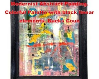 Lot 102 DENNIS SAKELSON Modernist Abstract Painting. Colorful Palette with black linear elements. Bucks Coun