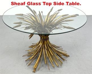 Lot 129 Italian Gilt Iron Wheat Sheaf Glass Top Side Table. 