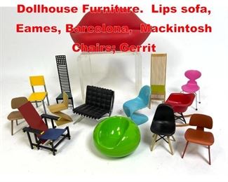 Lot 135 14pc Miniature Modern Dollhouse Furniture. Lips sofa, Eames, Barcelona, Mackintosh Chairs Gerrit 