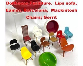 Lot 137 13pc Miniature Modern Dollhouse Furniture. Lips sofa, Eames, Barcelona, Mackintosh Chairs Gerrit 