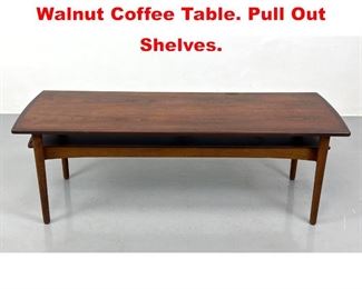 Lot 149 BRAMIN Danish Modern Walnut Coffee Table. Pull Out Shelves. 