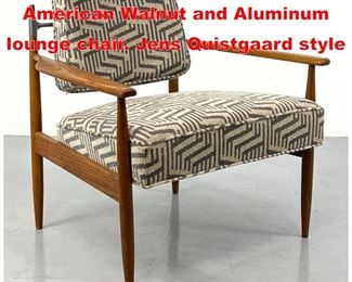 Lot 155 Mid century Modern American Walnut and Aluminum lounge chair. Jens Quistgaard style