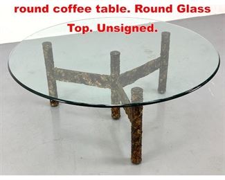 Lot 168 SILAS SEANDEL brutalist round coffee table. Round Glass Top. Unsigned. 