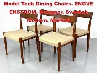 Lot 171 Set 4 TROEDS Kontiki Model Teak Dining Chairs. ENGVE EKSTROM, Designer. Swedish Modern. Marked
