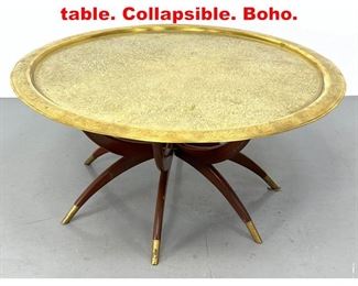 Lot 173 Brass tray spider leg coffee table. Collapsible. Boho. 