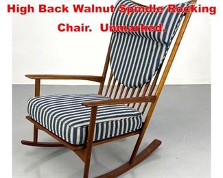 Lot 179 Vintage midcentury Selig High Back Walnut Spindle Rocking Chair. Unmarked. 