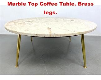 Lot 180 Robsjohn Gibbings style Marble Top Coffee Table. Brass legs. 