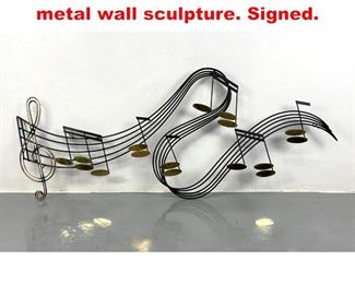 Lot 214 C JERE 1991 musical notes metal wall sculpture. Signed. 