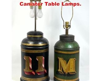 Lot 217 2pcs Tole Painted Metal Canister Table Lamps. 