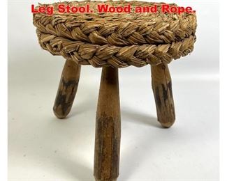 Lot 224 Audoux Minet 1950 s Three Leg Stool. Wood and Rope. 