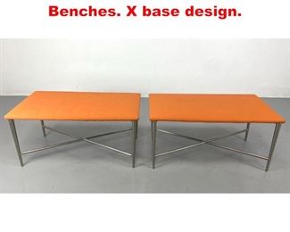 Lot 231 Pair CARSON S Steel Base Benches. X base design. 