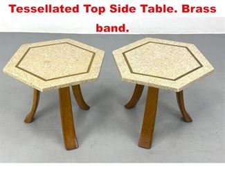 Lot 233 Pair HARVEY PROBBER Tessellated Top Side Table. Brass band.