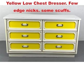 Lot 253 70s Modern White and Yellow Low Chest Dresser. Few edge nicks. some scuffs. 