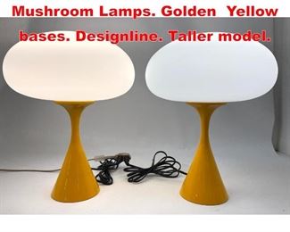 Lot 276 Pr Contemporary Stemlite Mushroom Lamps. Golden Yellow bases. Designline. Taller model. 