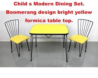 Lot 280 Adorable Bright Yellow Child s Modern Dining Set. Boomerang design bright yellow formica table top. 