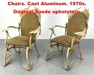 Lot 281 Pair Arthur Court Antler Chairs. Cast Aluminum. 1970s. Original Suede upholstery. 