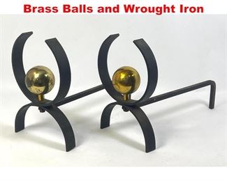 Lot 283 Donald Deskey Andirons, Brass Balls and Wrought Iron