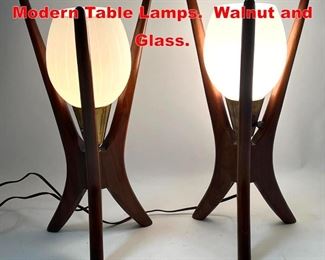 Lot 286 Pair Small American Modern Table Lamps. Walnut and Glass. 