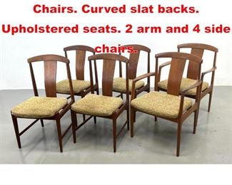 Lot 291 Set 6 Danish Modern Dining Chairs. Curved slat backs. Upholstered seats. 2 arm and 4 side chairs.
