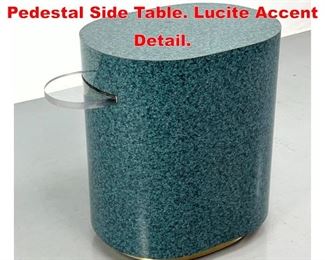 Lot 300 Faux Stone Laminate Pedestal Side Table. Lucite Accent Detail. 