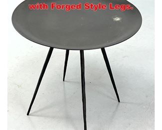 Lot 308 Metal Dish Top Side Table with Forged Style Legs. 