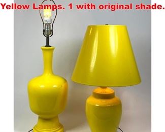 Lot 312 2pcs Mid Century Modern Yellow Lamps. 1 with original shade.