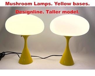 Lot 332 Pr Contemporary Stemlite Mushroom Lamps. Yellow bases. Designline. Taller model. 