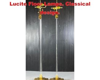 Lot 334 Pair decorator Brass and Lucite Floor Lamps. Classical design. 