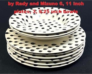 Lot 345 Swid Powell Dots Dishes by Rady and Mizuno 6, 11 inch plates, 3, 9.25 inch bowls