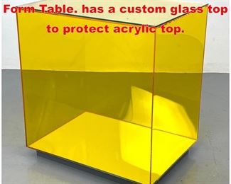 Lot 352 Transparent Acrylic Cube Form Table. has a custom glass top to protect acrylic top. 