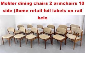 Lot 356 Set 12 Erik Buch O.D. Mobler dining chairs 2 armchairs 10 side Some retail foil labels on rail belo
