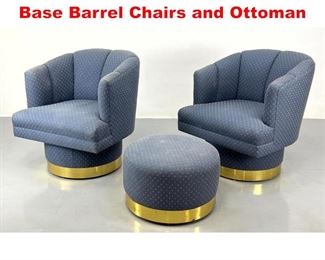 Lot 370 Milo Baughman Style Brass Base Barrel Chairs and Ottoman