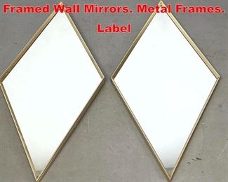 Lot 378 Pr LaBARGE Diamond Framed Wall Mirrors. Metal Frames. Label