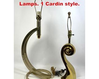 Lot 382 2pc Brass Modernist Table Lamps. 1 Cardin style. 
