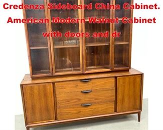 Lot 429 2 Part DILLINGHAM Credenza Sideboard China Cabinet. American Modern Walnut Cabinet with doors and dr
