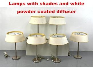 Lot 430 Set Six Nessen Chrome Lamps with shades and white powder coated diffuser