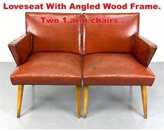 Lot 432 2pc Mid Century Modern Loveseat With Angled Wood Frame. Two 1 arm chairs . 