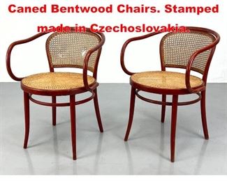 Lot 448 Red aniline Dye Hand Caned Bentwood Chairs. Stamped made in Czechoslovakia.
