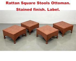 Lot 453 Set 4 McGUIRE Woven Rattan Square Stools Ottoman. Stained finish. Label. 
