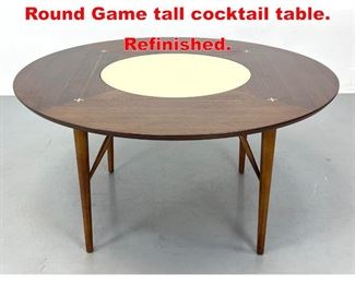 Lot 458 MERTON GERSHON walnut Round Game tall cocktail table. Refinished. 