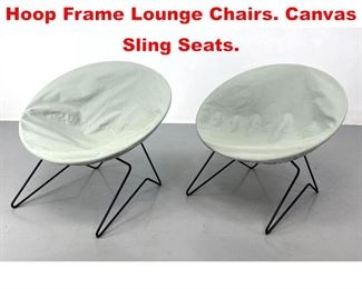 Lot 480 Pr Modernist Black Iron Hoop Frame Lounge Chairs. Canvas Sling Seats. 