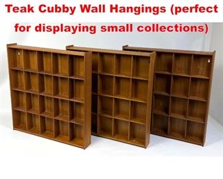 Lot 482 Three Danish Modern Style Teak Cubby Wall Hangings perfect for displaying small collections
