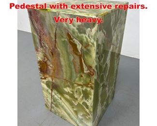 Lot 489 Green Onyx Square Pedestal with extensive repairs. Very heavy. 