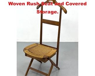 Lot 497 Modernist Men s Valet with Woven Rush Seat and Covered Storage. 