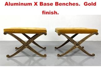Lot 508 Pair Kessler Cast Aluminum X Base Benches. Gold finish. 